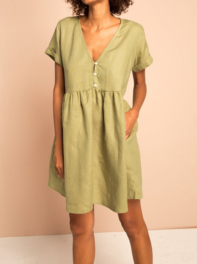 NTG Fad Dresses SUNCHASER Dress - light khaki linen