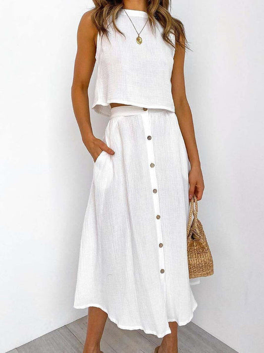 NTG Fad Dresses White / S Casual Summer Women Tank Top and Skirts Suits