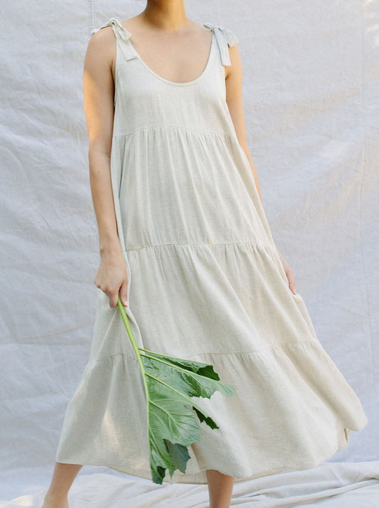 NTG Fad Dresses XS / Natural Linen Adelaide Dress-(Hand Made）