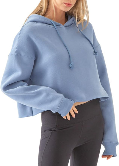 NTG Fad Dusty Blue / XX-Large Cropped Hoodie Long Sleeves Fleece Crop Tops with Hooded