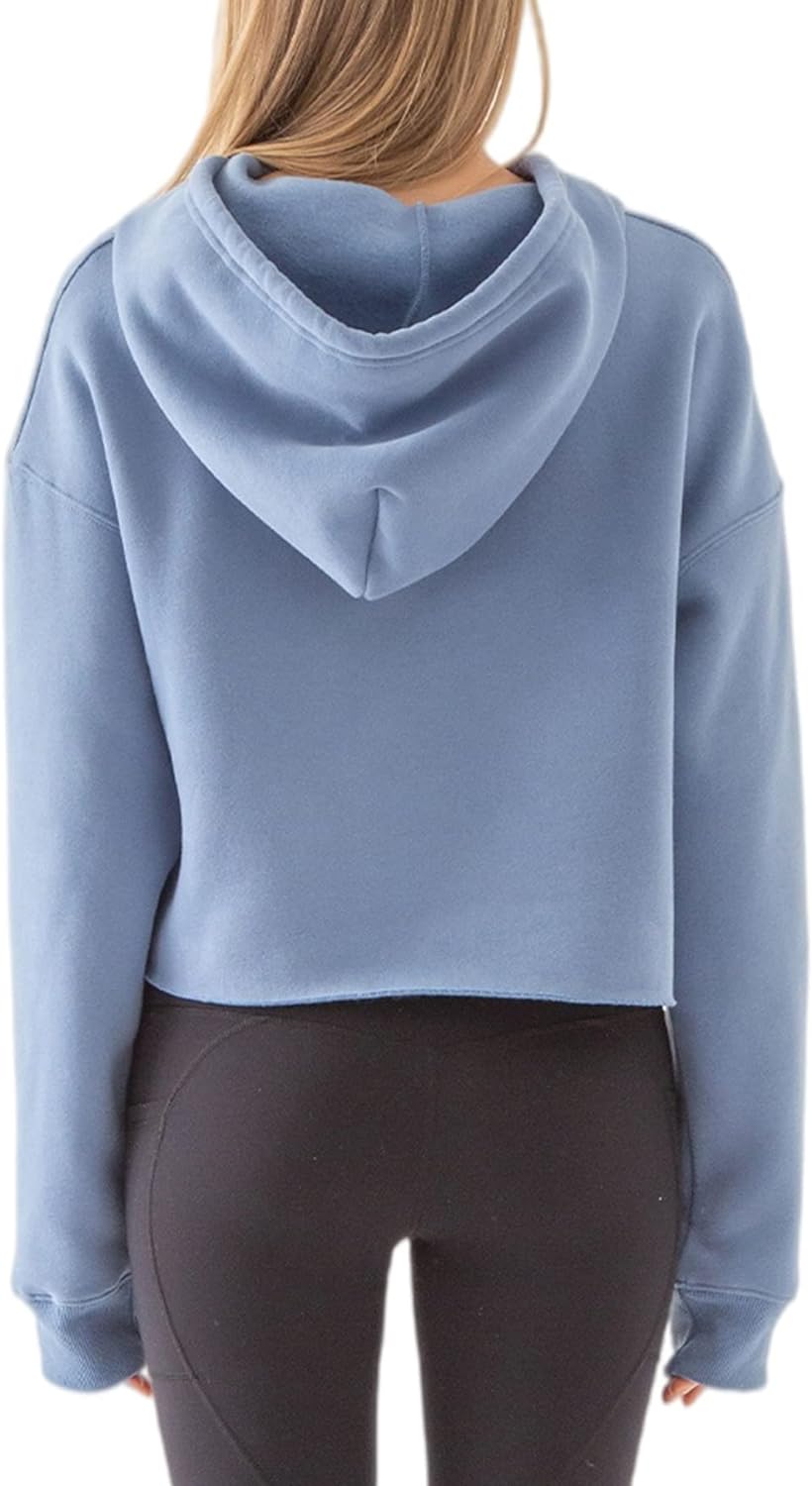 NTG Fad Dusty Blue / XX-Large Cropped Hoodie Long Sleeves Fleece Crop Tops with Hooded