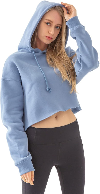 NTG Fad Dusty Blue / XX-Large Cropped Hoodie Long Sleeves Fleece Crop Tops with Hooded