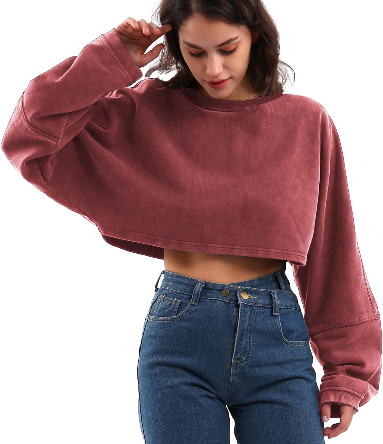 NTG Fad Dusty Rose / Small Washed High Cropped Sweatshirt Crew Neck Crop Top