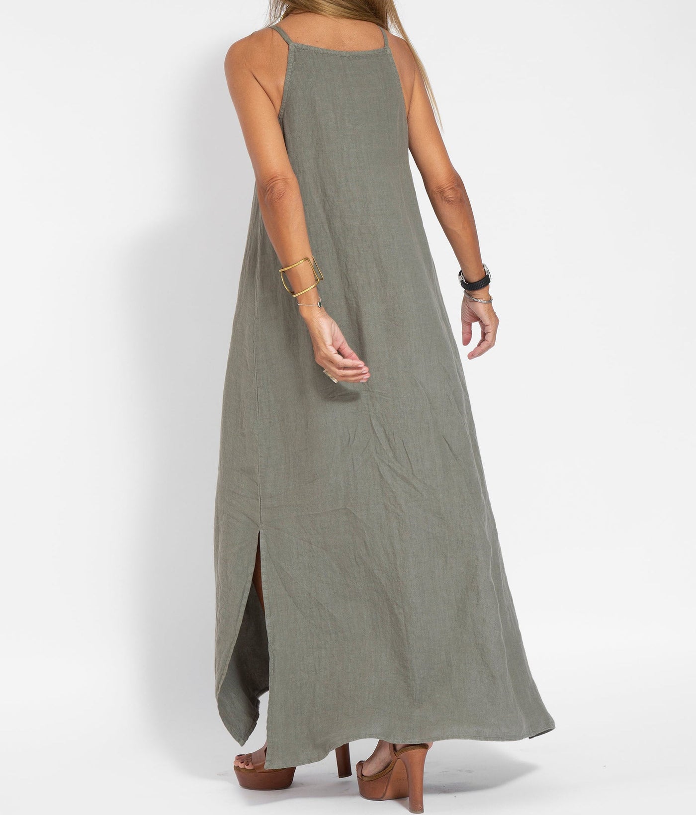 NTG Fad Elegant Solid Color Cotton Linen Sleeveless Long Dress