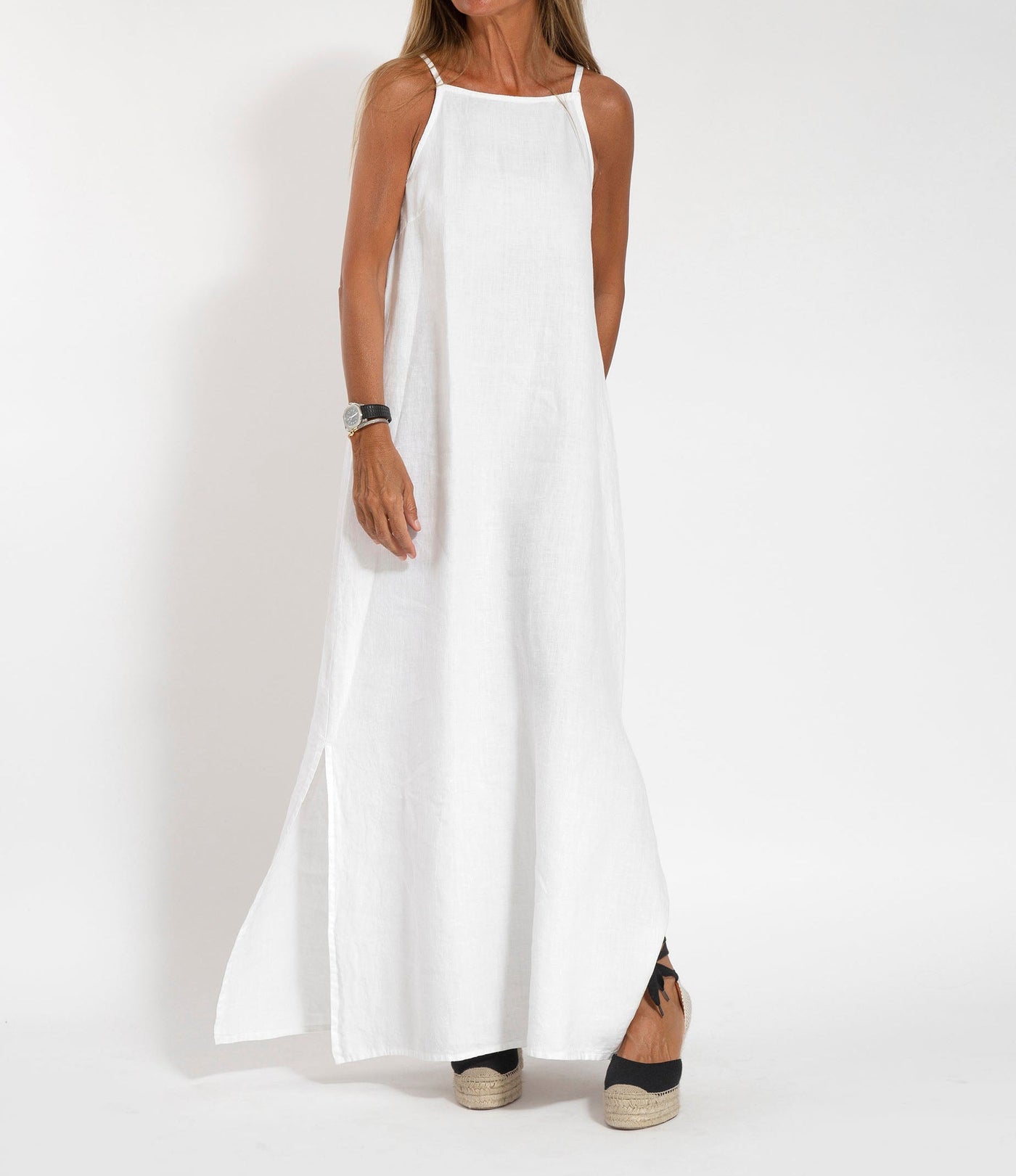 NTG Fad Elegant Solid Color Cotton Linen Sleeveless Long Dress
