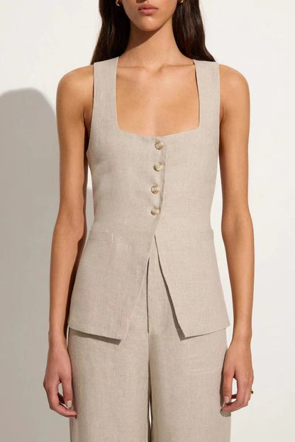 NTG Fad Fashion vest cotton linen pants suit