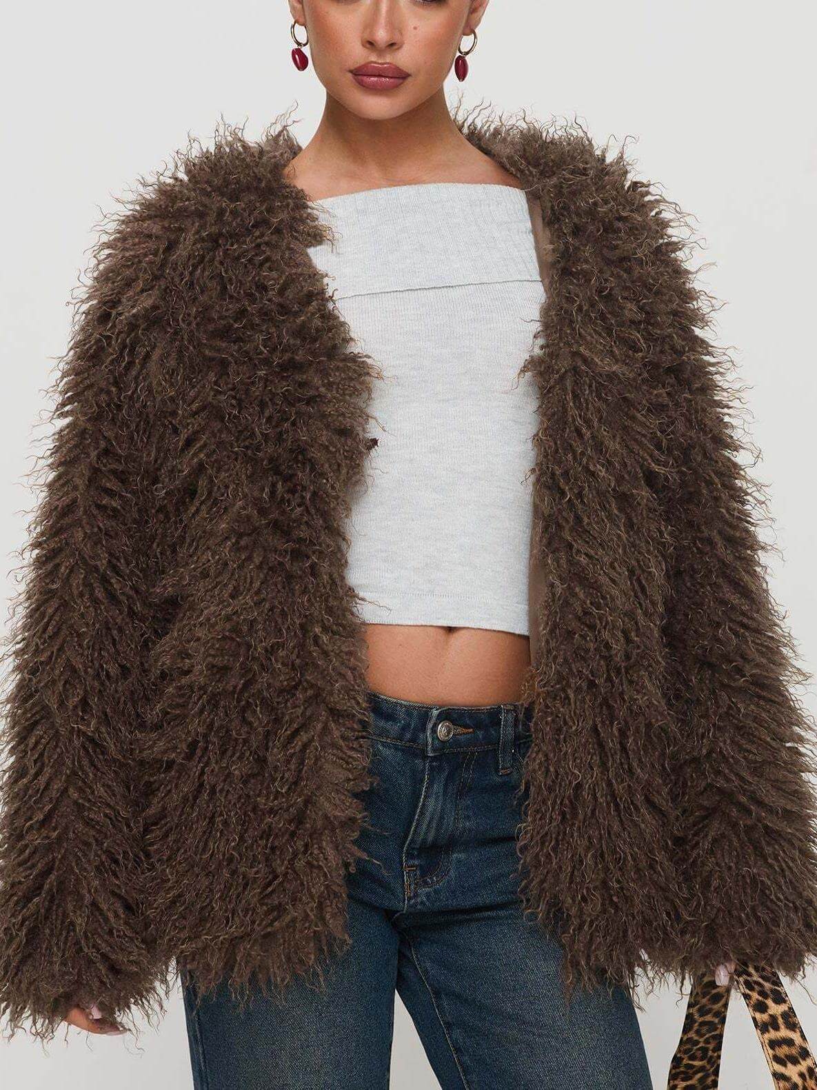 NTG Fad Faux Fur Brown Jacket