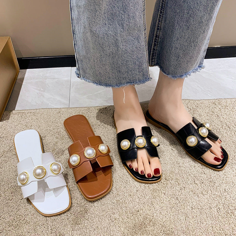 NTG Fad Flat-heeled pearl thin-soled lightweight sandals and slippers