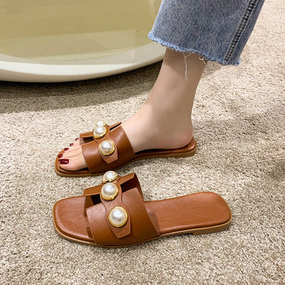 NTG Fad Flat-heeled pearl thin-soled lightweight sandals and slippers