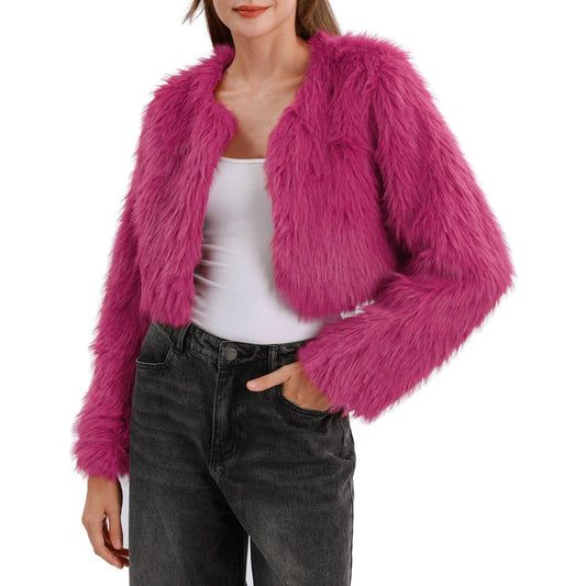 NTG Fad Fuchsia / S Cropped Faux Fur Jacket