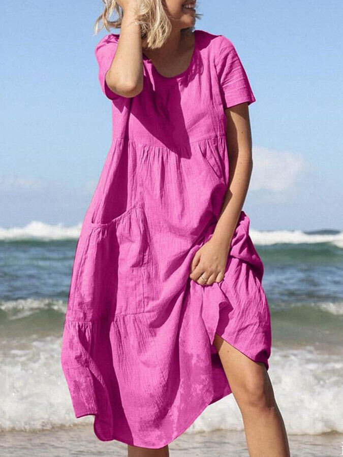 NTG Fad Fuchsia / S Women's Fashion Simple Casual Loose Swing Dress Beach Skirt