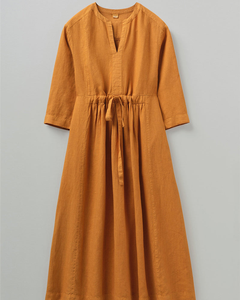 NTG Fad Gathered Garment Dyed Linen Dress-(Hand Make)