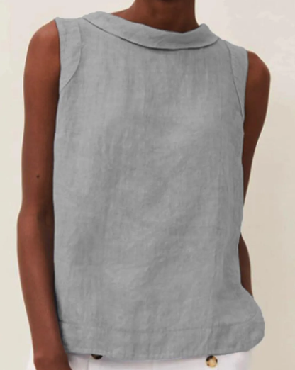 NTG Fad Gray / 2XL Linen Short-sleeved Blouse With A Round Neck