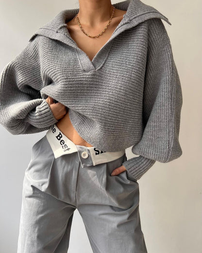 NTG Fad Gray / S Lantern Sleeve Open Collar Pullover