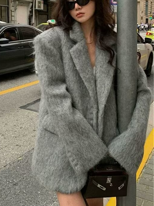 NTG Fad Gray / S Single Breasted Long Sleeve Elegant Coat