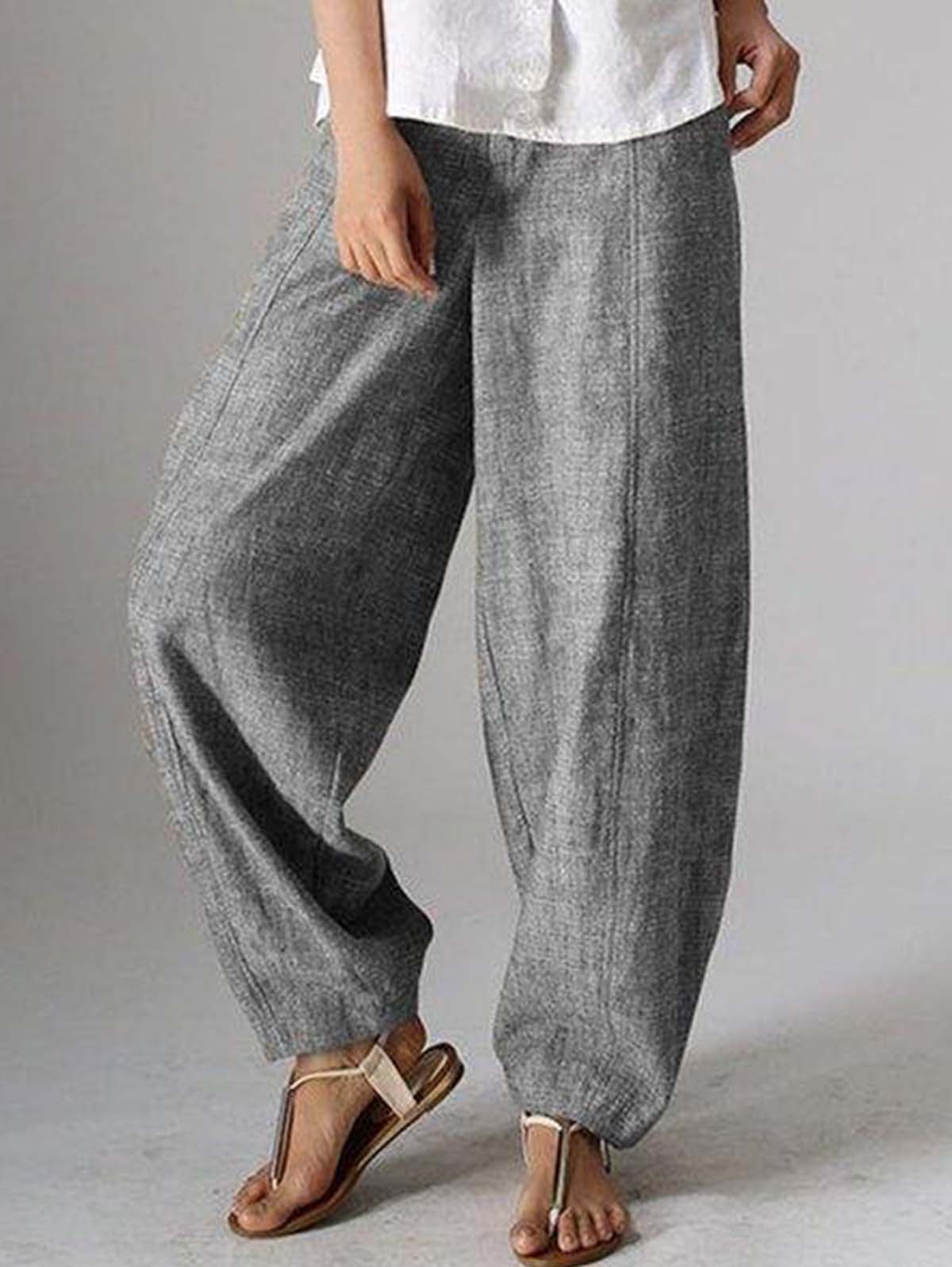 NTG Fad Gray / S Solid Color Casual Plain Linen Pants