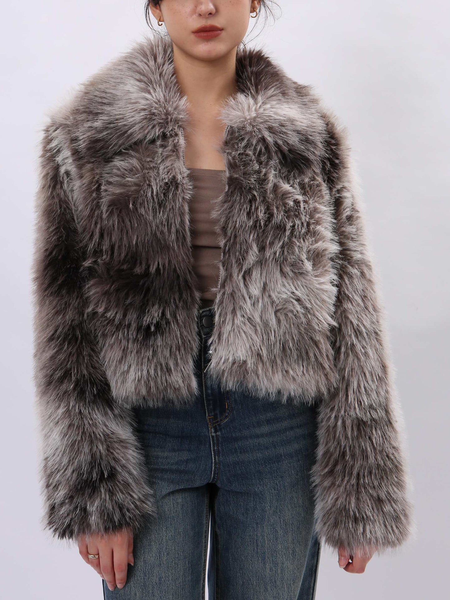 NTG Fad Gray / S Women's Faux Fur Zip-Up Cropped Jacket