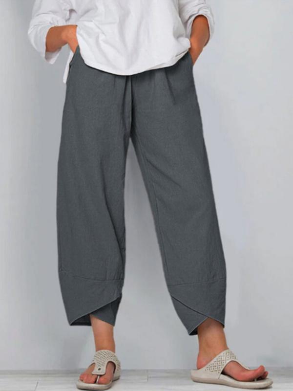 NTG Fad Gray / S Women's loose cotton elastic waist wide-leg pants