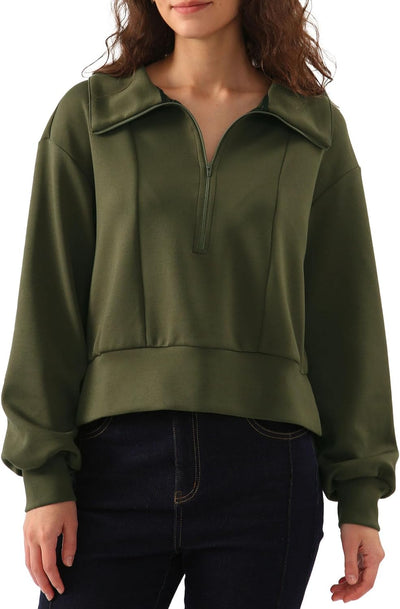 NTG Fad Green / Large Cropped Quarter Zip Sweatshirts Slightly Crop Tops