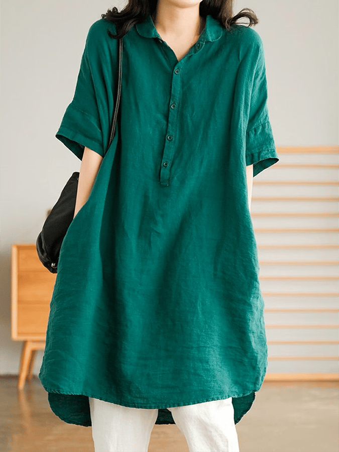 NTG Fad Green / M Women's Loose Cotton Linen Half Sleeve Dress
