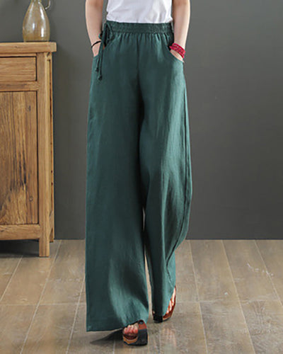 NTG Fad Green / S Casual Loose Solid Color Elastic Waist Pants