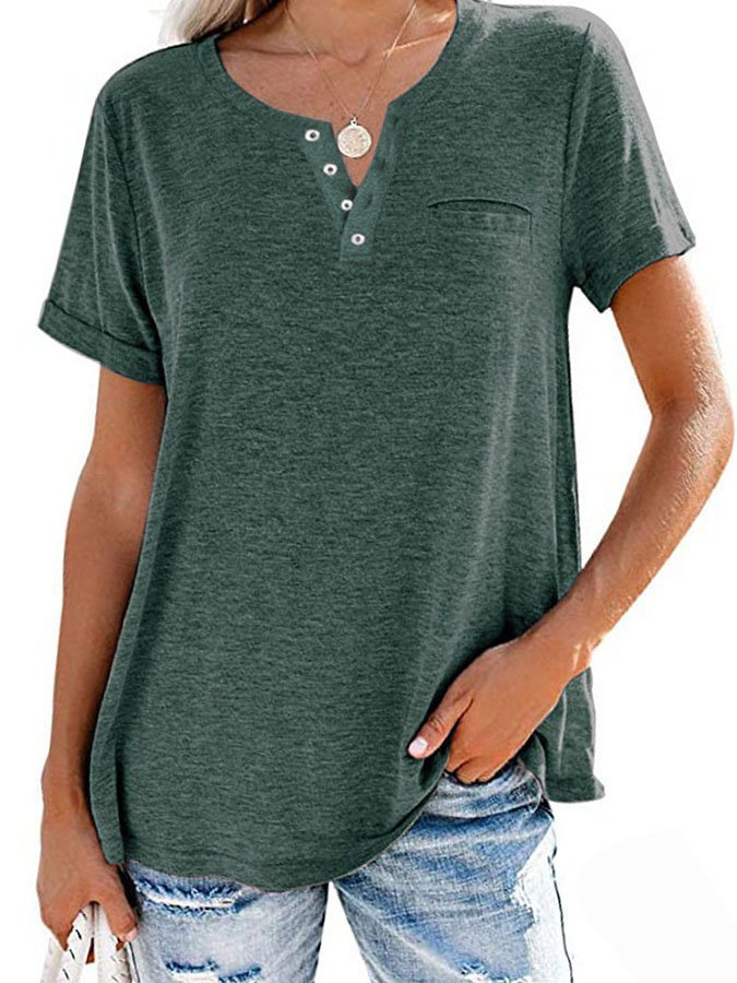 NTG Fad Green / S Fashion Solid Color Pocket Short Sleeve T-Shirt