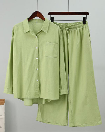 NTG Fad Green / S Linen Solid Slit Cardigan and Wide-Leg Pant Suits