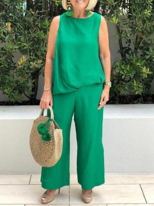 NTG Fad Green / S Women's Chic Green Tank Top And Casual Pants Suit