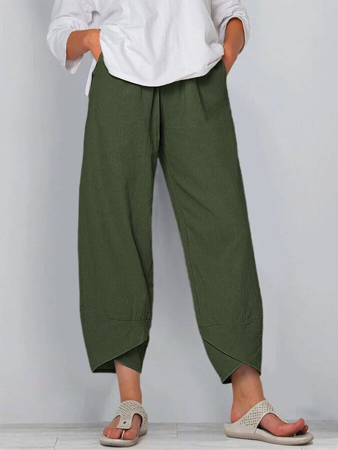 NTG Fad Green / S Women's Cotton Linen Simple Loose Casual Ninth Pants