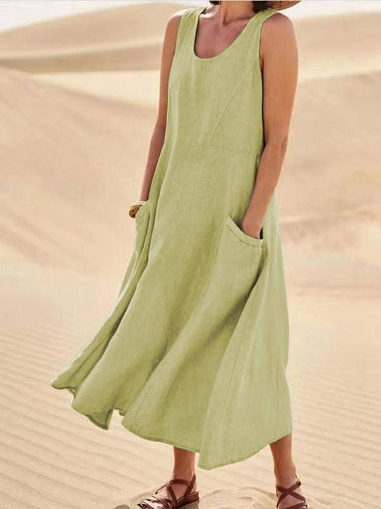 NTG Fad Green / S Women's Sleeveless Cotton And Linen Dress