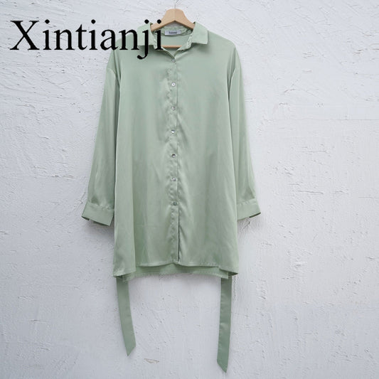 NTG Fad Green / S Xintianji Women Satin shirts