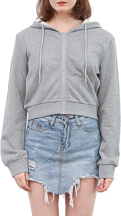 NTG Fad Grey / Large Women's Cropped Zip up Hoodie with Drawstring Hooded