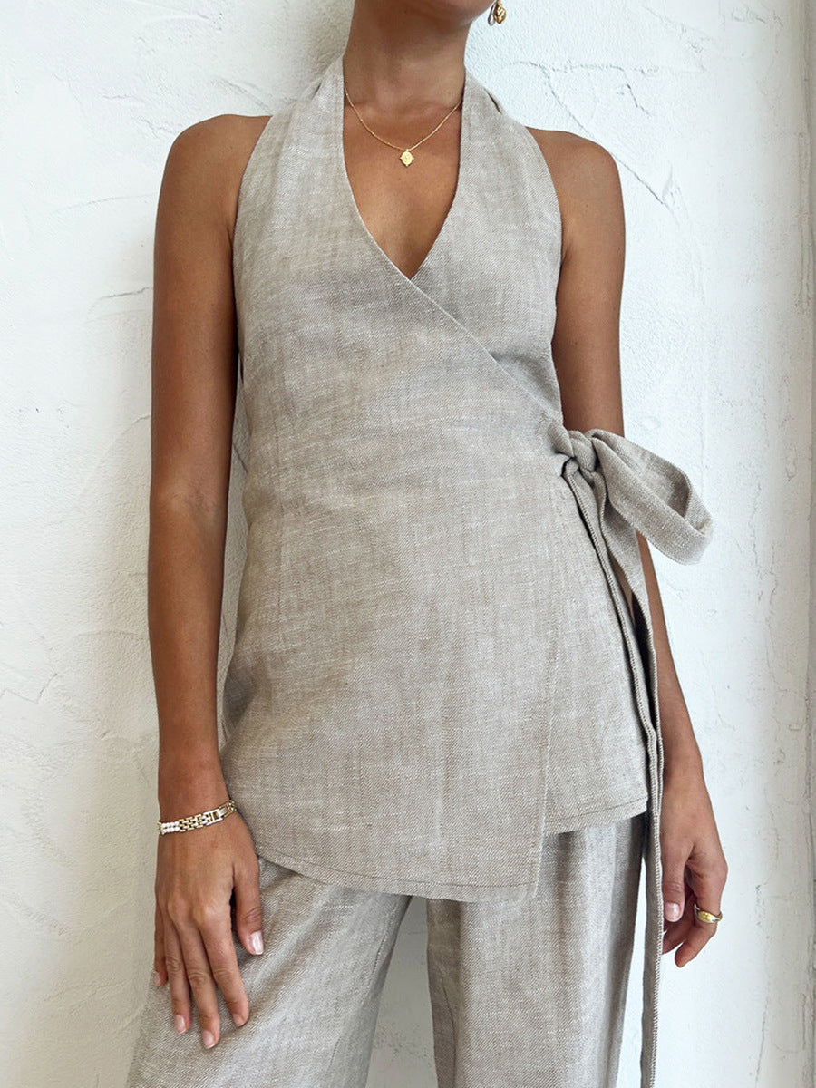 NTG Fad Grey / S Cotton and Linen Irregular Vest and Trousers Set