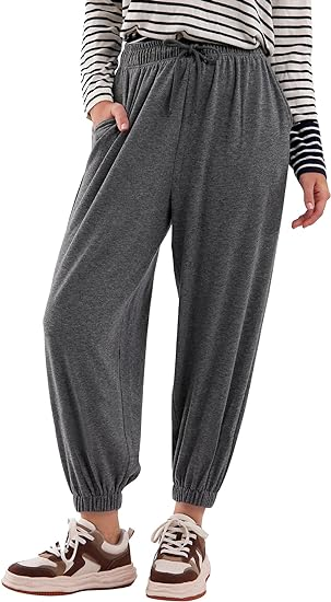 NTG Fad Grey / S High Waisted Casual Wide Leg Sweatpants Joggers pants with Pockets