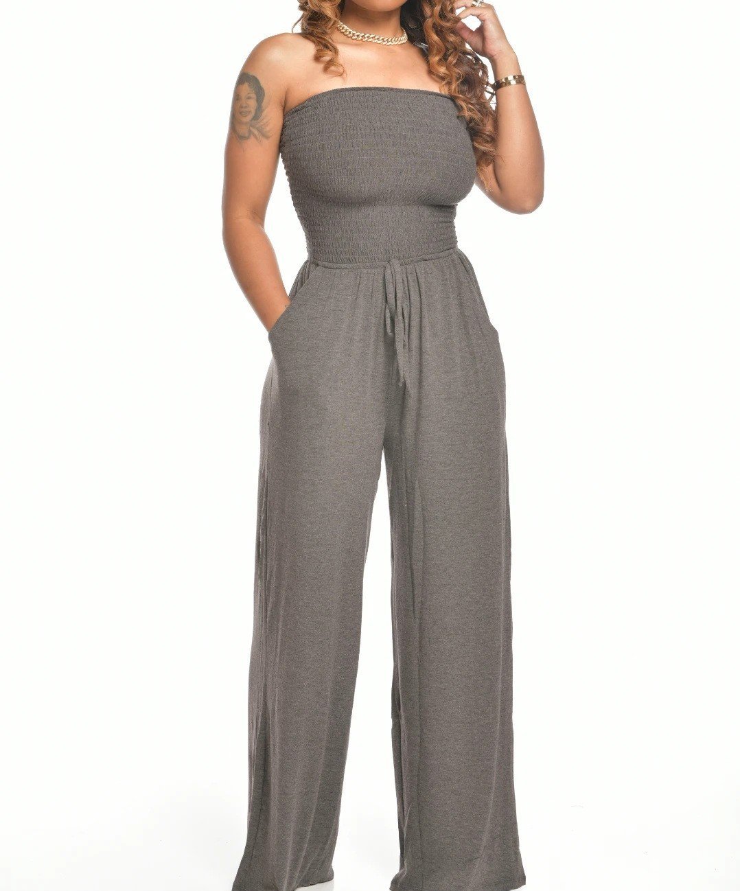 NTG Fad Grey / S Newest Strapless Waist Jumpsuit