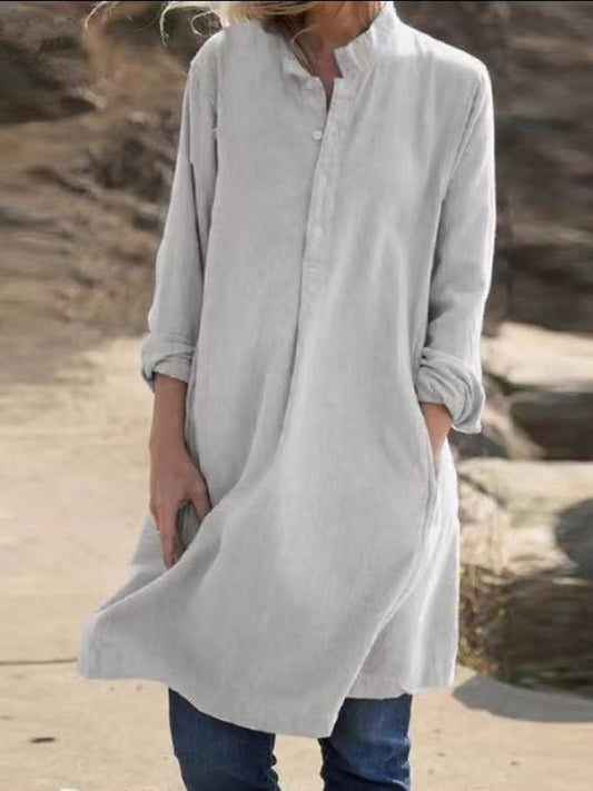 NTG Fad Grey / S Women's Casual Button-Embellished  Cotton Dress