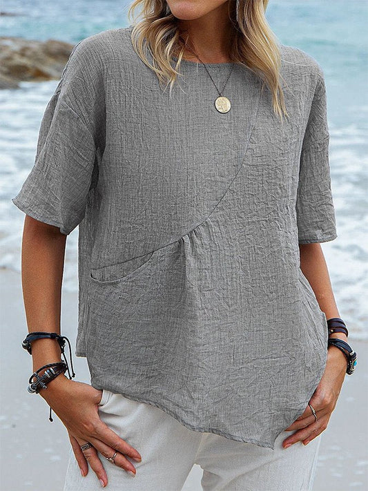 NTG Fad Grey / S Women's Casual Elegant Irregularly Stitching Shirt