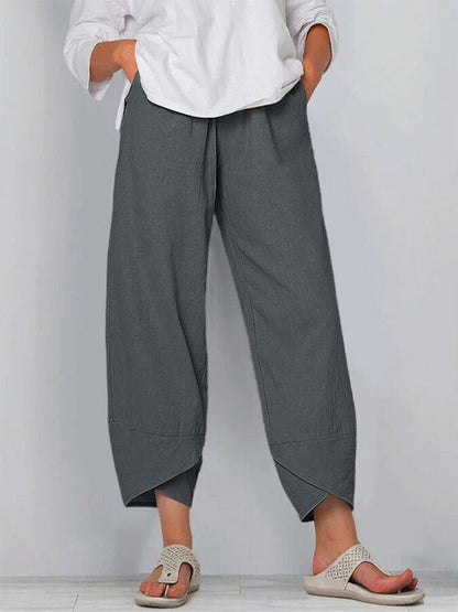 NTG Fad Grey / S Women's Cotton Linen Simple Loose Casual Ninth Pants