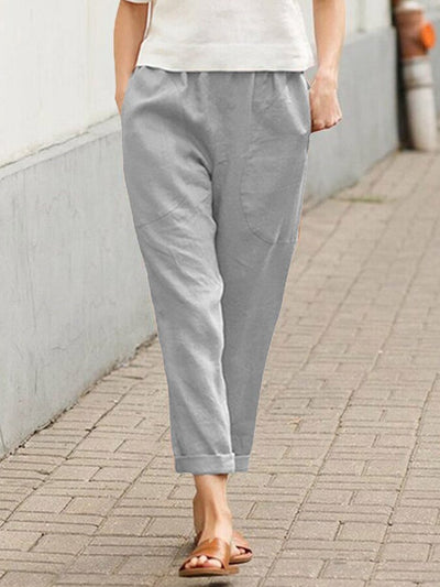 NTG Fad Grey / S Women's Cotton Linen Solid Color Loose Pocket Harem Pants