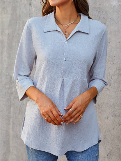 NTG Fad Grey / S Women's Pleated-Paneled 3/4 Sleeve Casual Shirt
