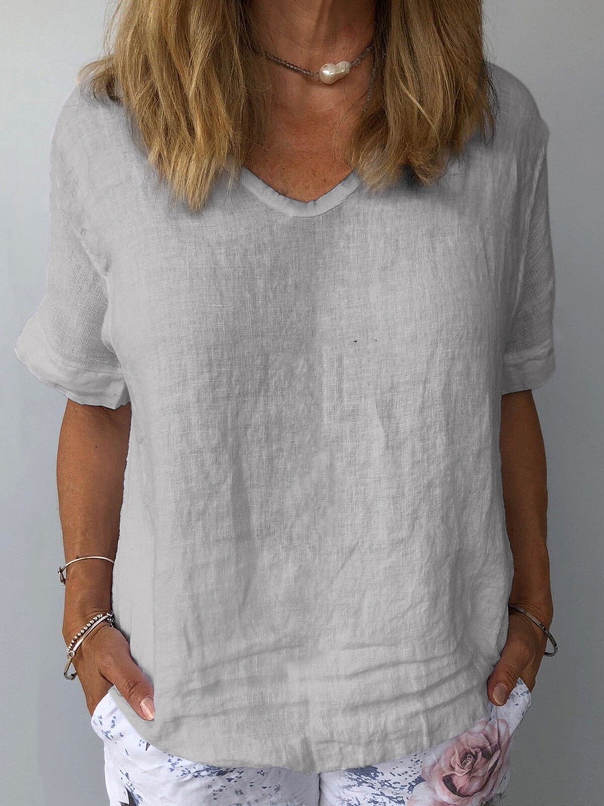 NTG Fad Grey / S Women's Pure Color Casual Cotton Shirt