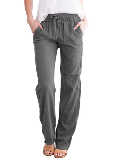 NTG Fad Grey / S Women's Solid Color Cotton Linen Loose Casual Trousers