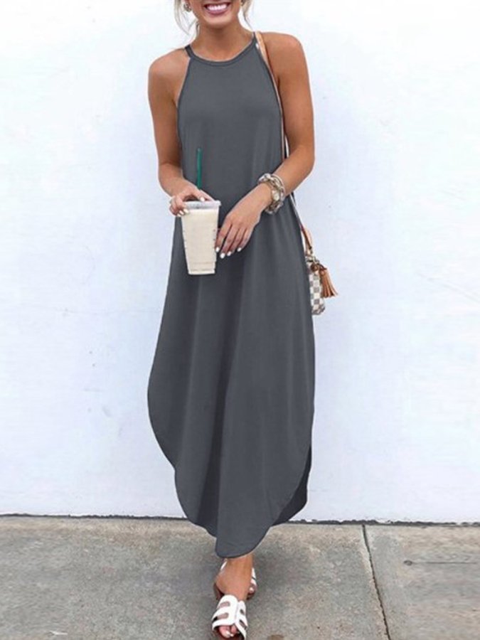 NTG Fad Grey / S Women's Solid Color Halterneck Dress