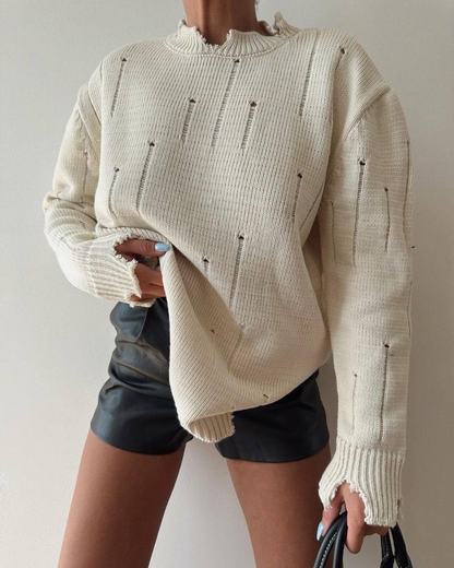 NTG Fad Hand-distressed Crew Neck Sweater