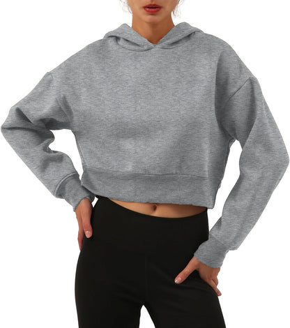 NTG Fad Heather Gray / Medium Women’s Fleece Cropped Hoodies Casual Crop Tops