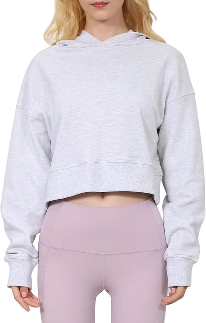 NTG Fad Heather Grey / Large Amazhiyu Women’s Cropped Hoodie with Hood Casual Long Sleeve Crop Top Sweatshirt