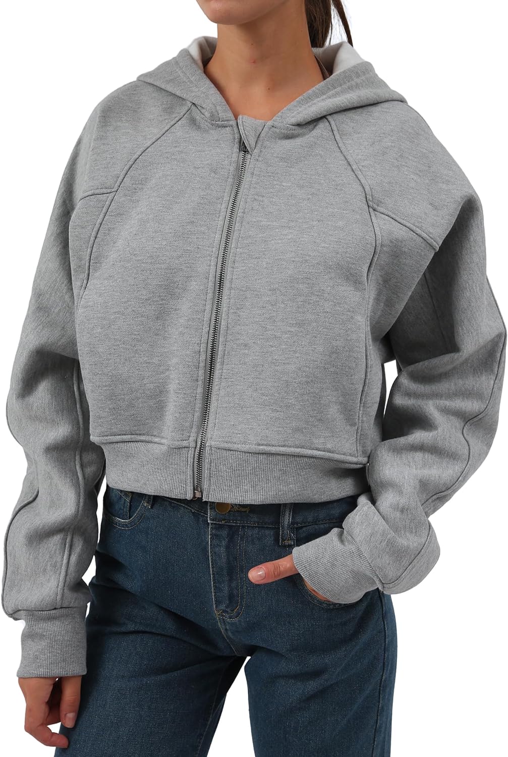 NTG Fad Heather Grey / Large Women' s Fleece Oversized Full-Zip Cropped Hoodie
