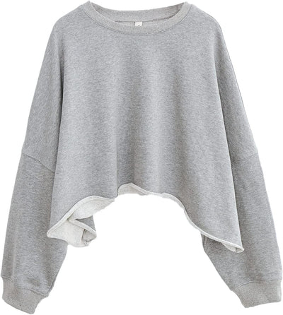 NTG Fad Heather Grey / X-Small Amazhiyu Women’s Cropped Hoodie Pullover Long Sleeve Crewneck Crop Tops Oversize Fit