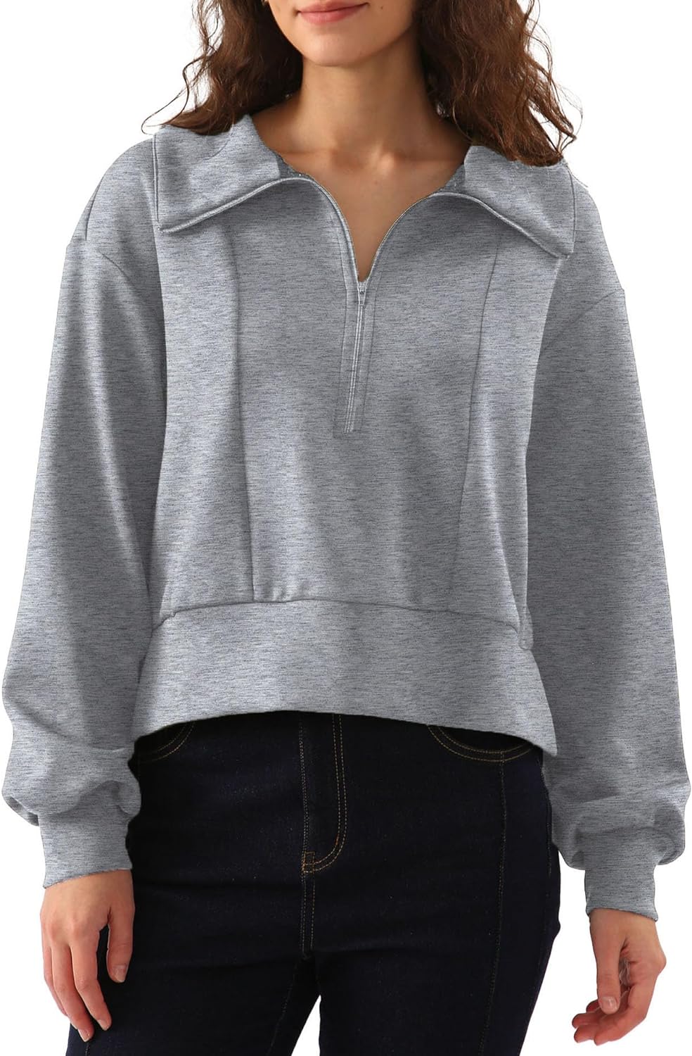 NTG Fad Heather Grey / XX-Large Cropped Quarter Zip Sweatshirts Slightly Crop Tops