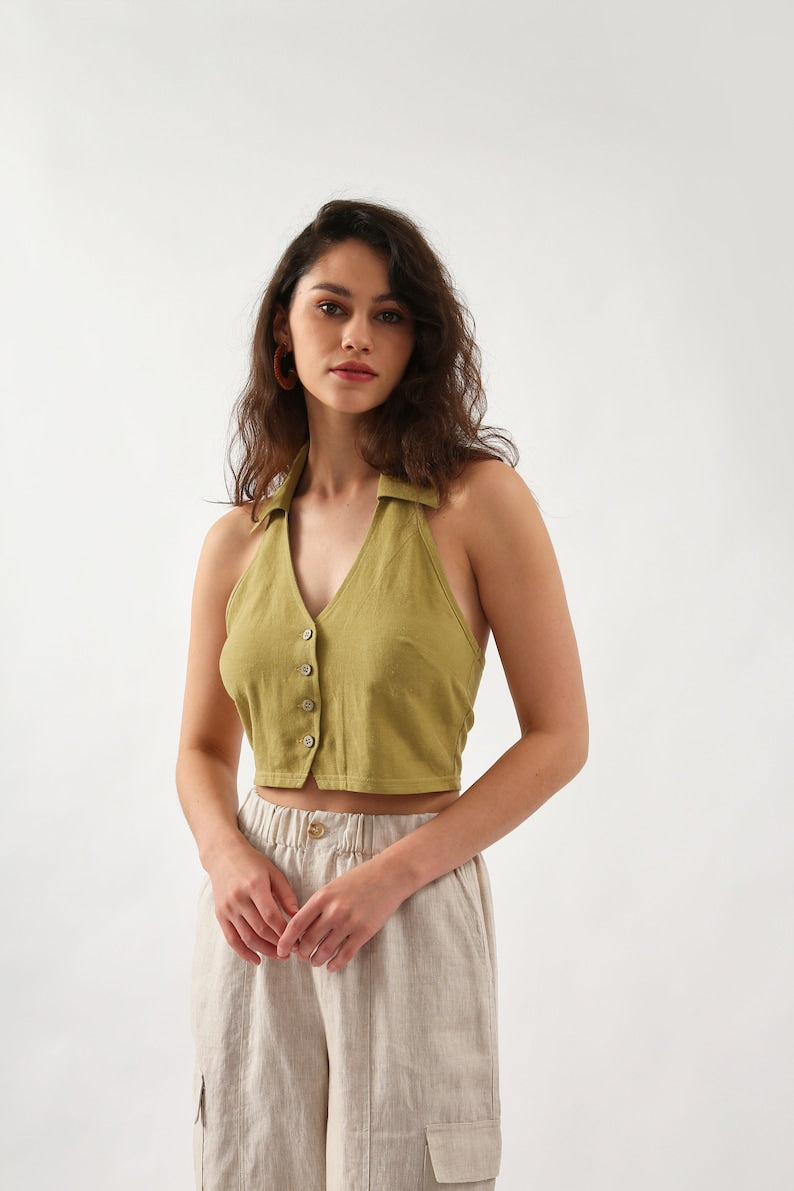 NTG Fad Hemp Linen Backless Waistcoat